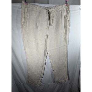 Ocean + Coast 100% Linen Pants XL Beige Tan Coastal Grandma Lagenlook Beach